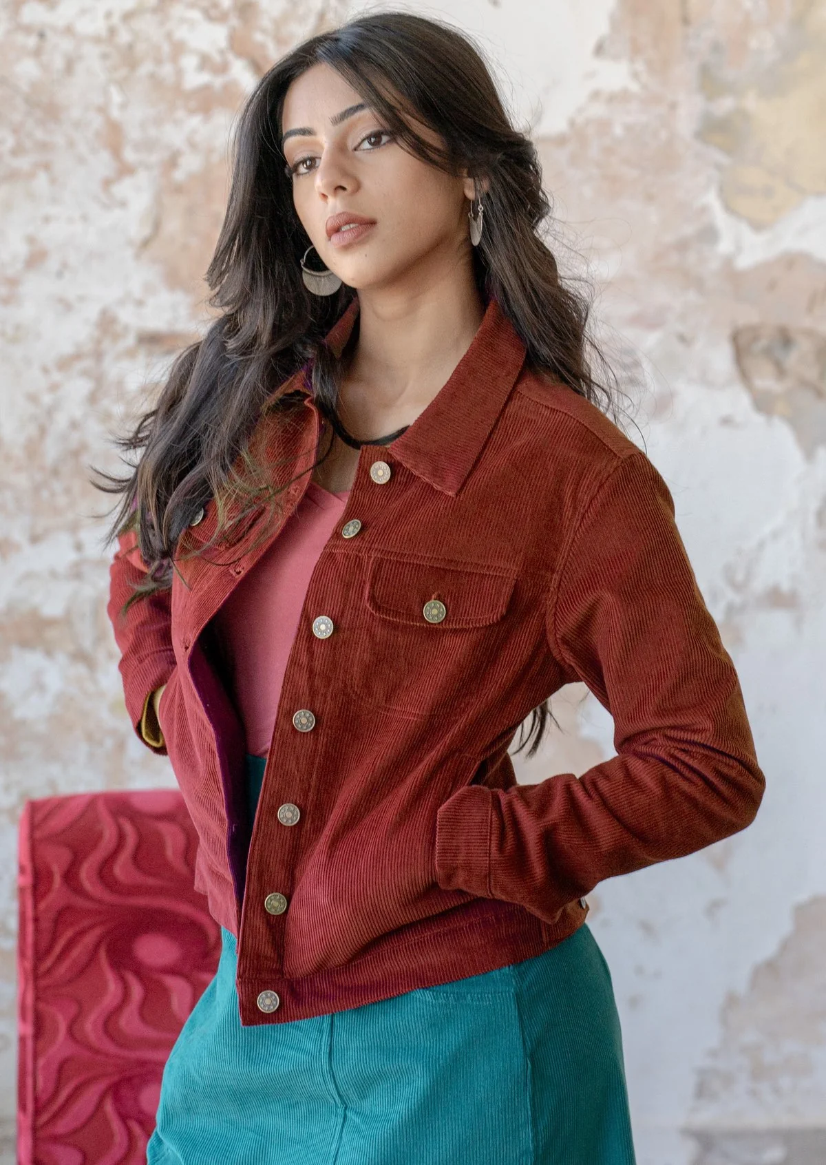 Corduroy Jacket Burnt Henna - Fuchesia