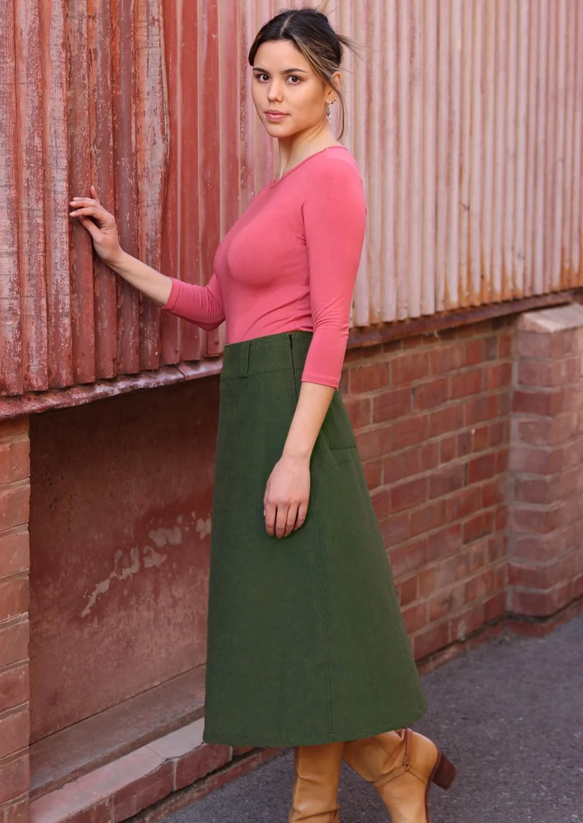 Belt Loop Corduroy Skirt Douglas Fir - Fuchesia