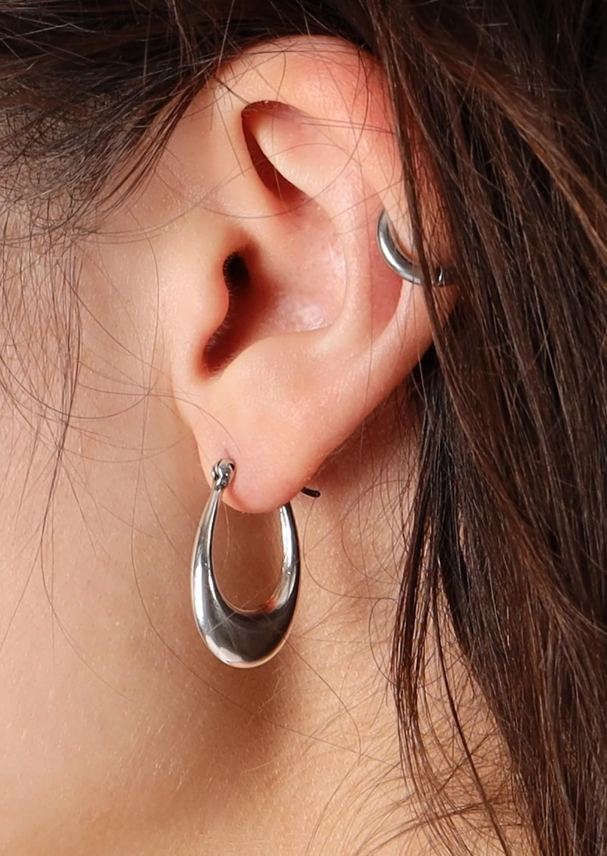 Silver Drop Hoops - Fuchesia