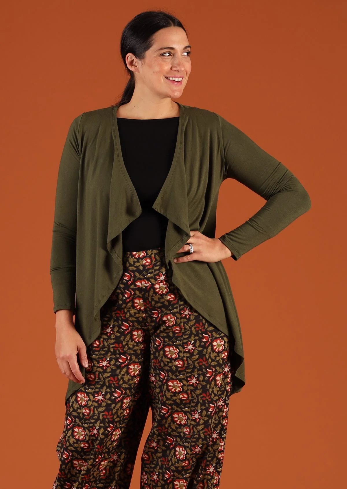 Waterfall Cardi Olive - Fuchesia