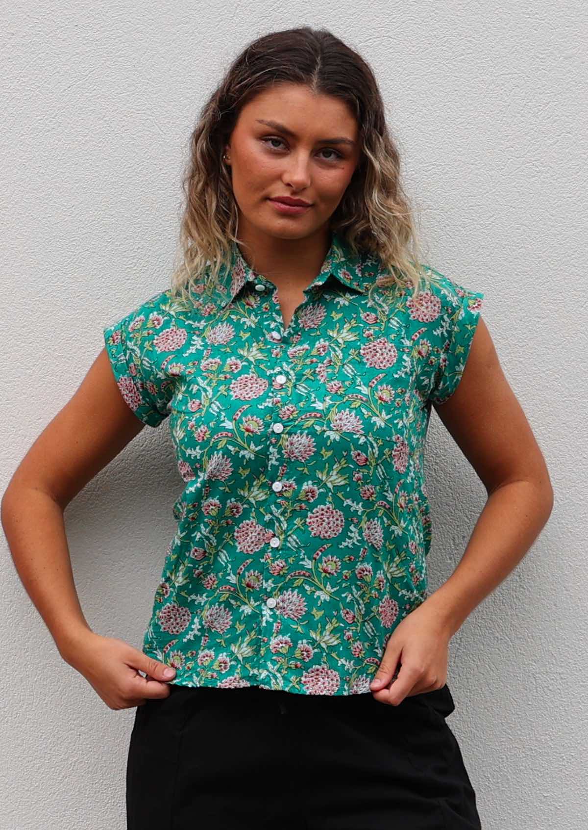 Button Up Shirt Juniper - Fuchesia