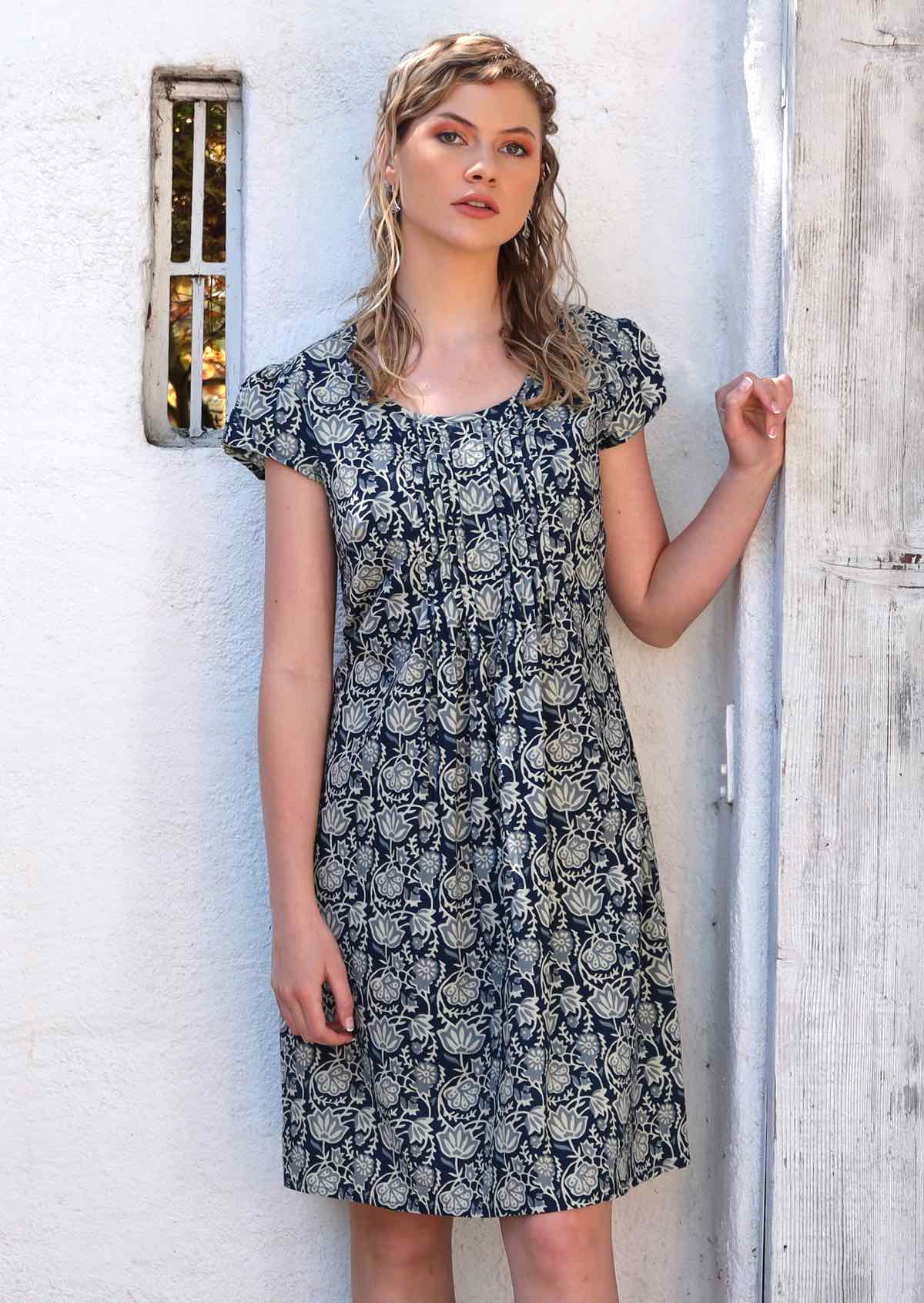 Tulsi Dress Indigo - Fuchesia