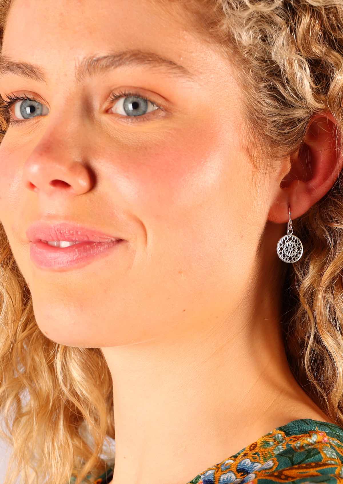 Enchanted Mandala Silver Earrings - Fuchesia