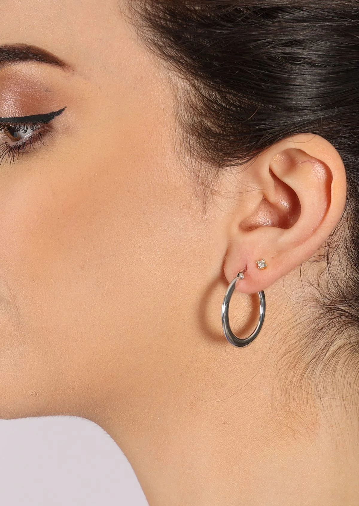 Broad Silver Hoop Earrings - Fuchesia