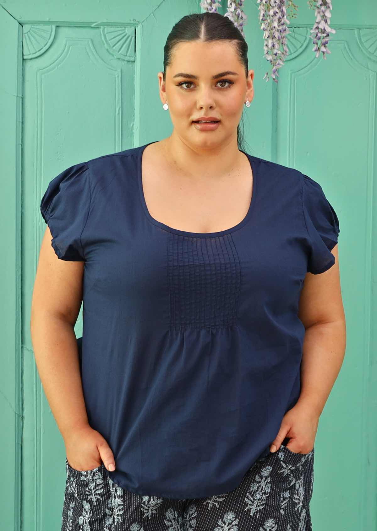 Tulsi Top Navy - Fuchesia