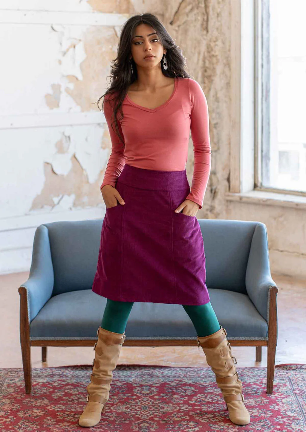 Aalia Corduroy Skirt Plum Caspia - Fuchesia