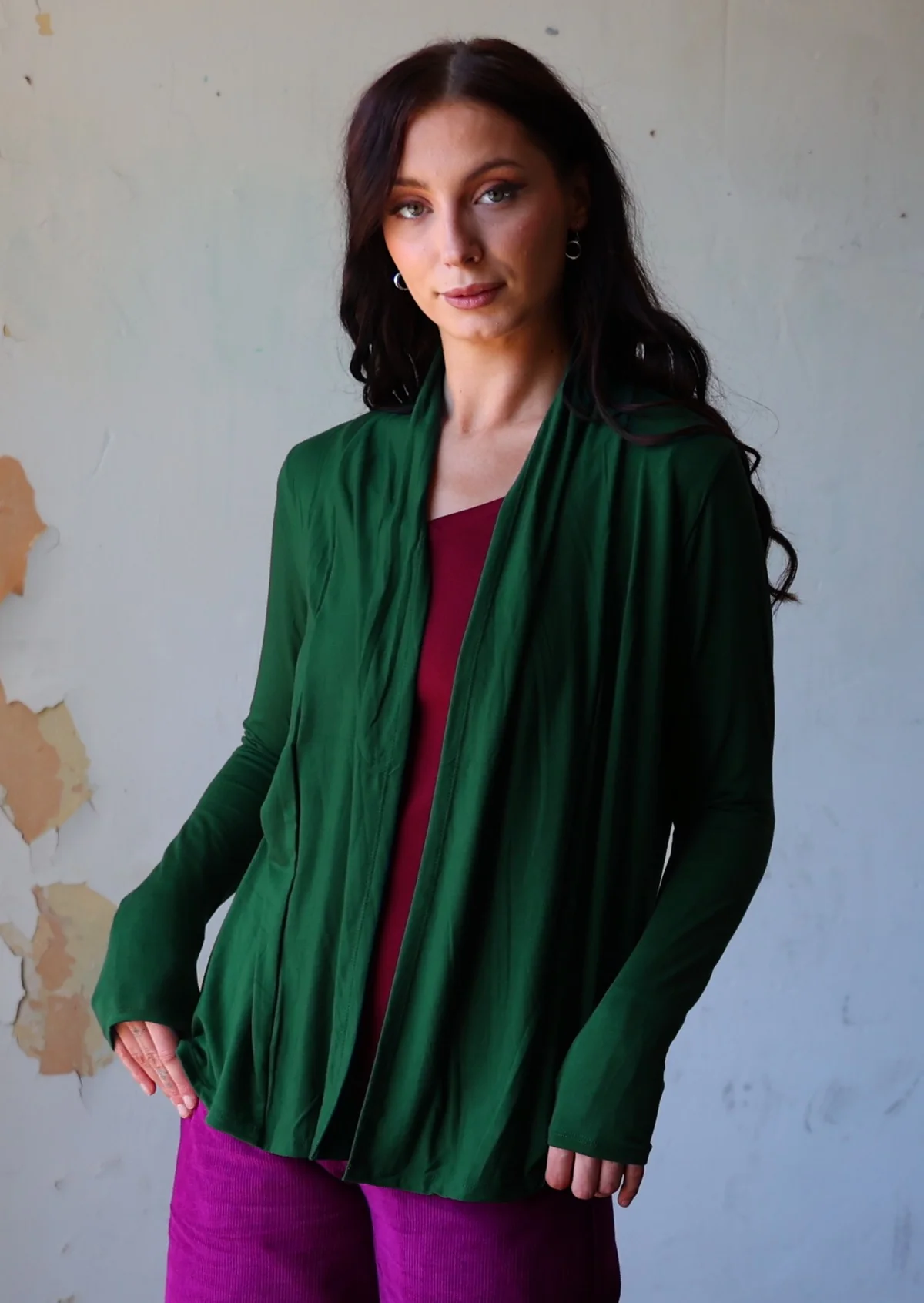 Timeless Cardi Forest Green - Fuchesia