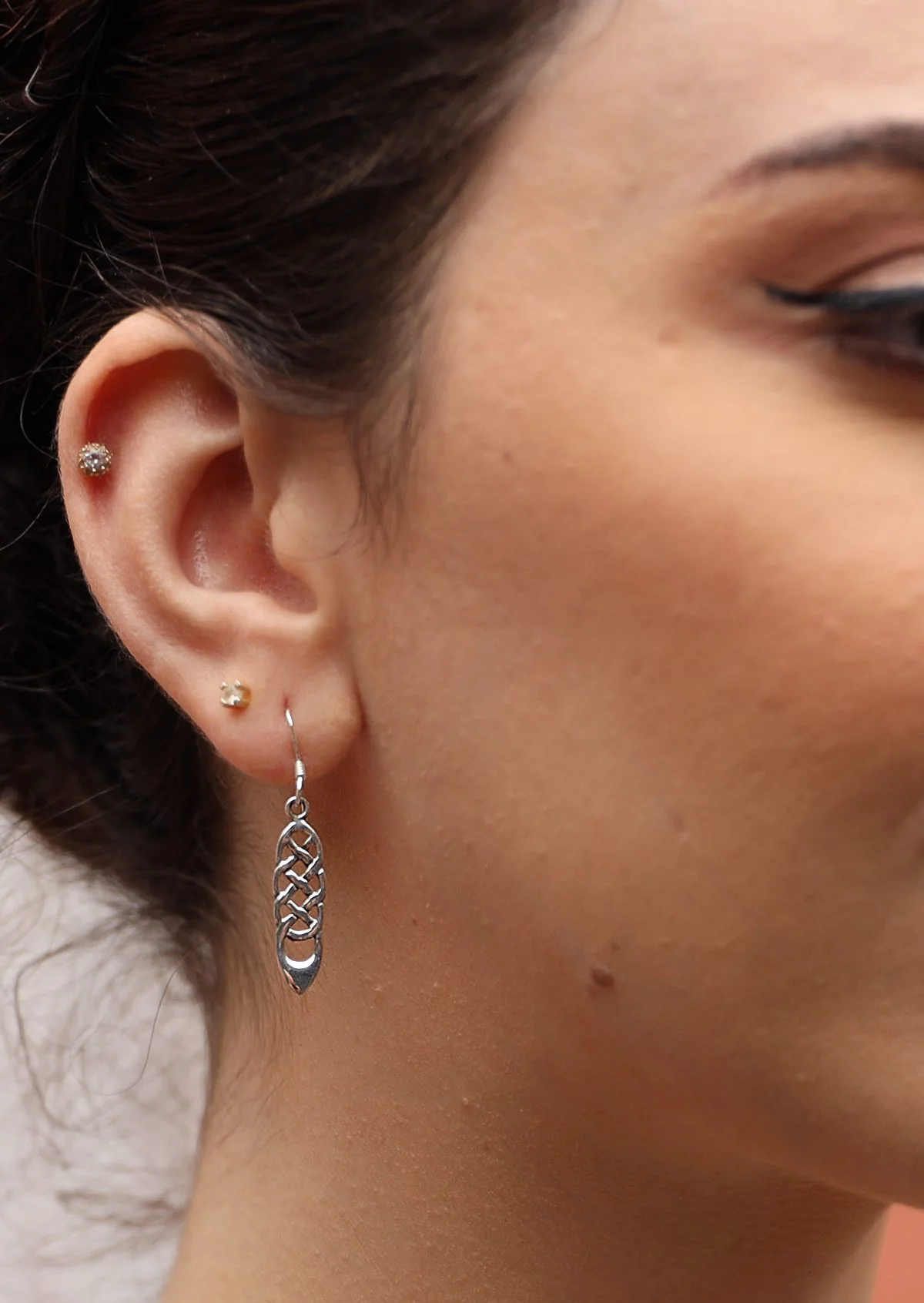 Woven Braid Silver Earrings - Fuchesia