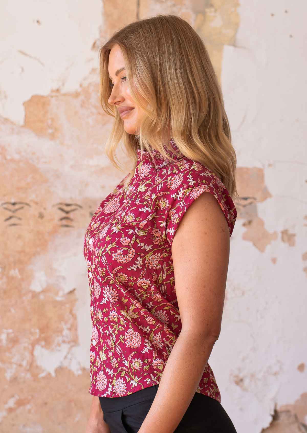 Button Up Shirt Cranberry - Fuchesia