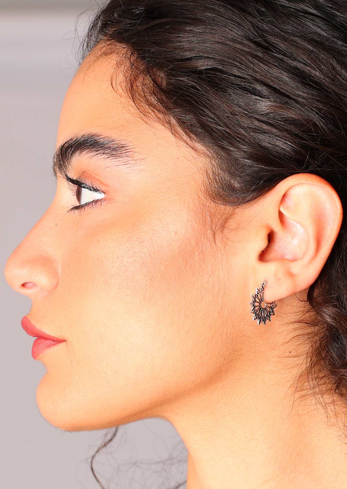 Starburst Silver Hoops - Fuchesia