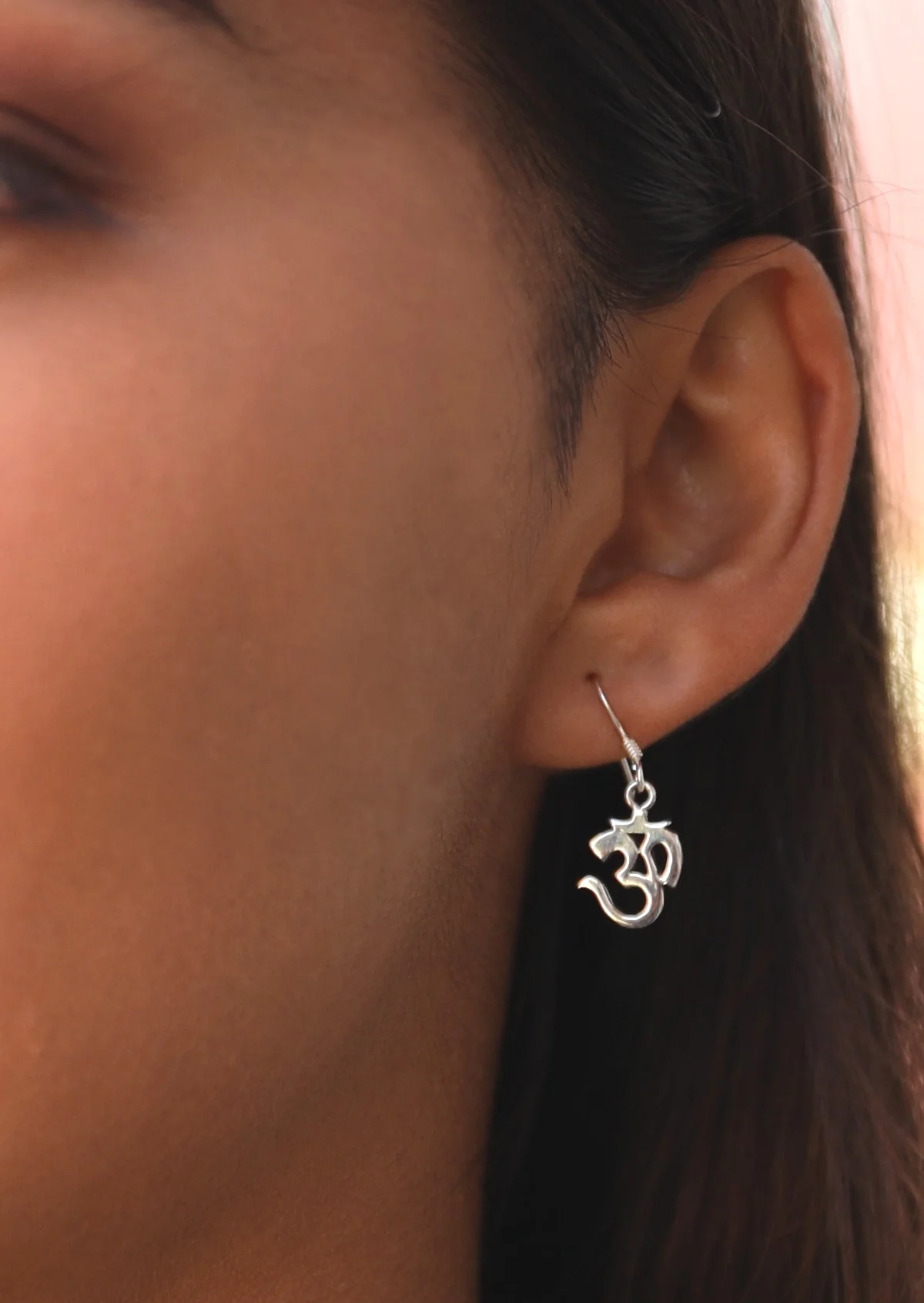 Om Silver Dangle Earrings - Fuchesia
