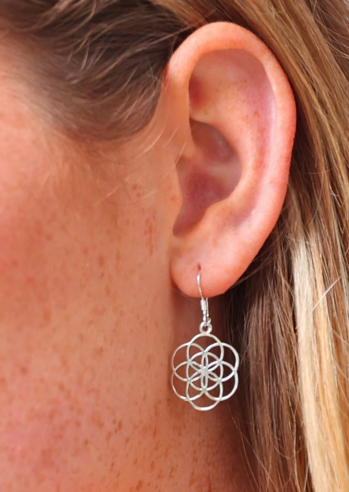 Sacred Geometry Silver Earrings - Fuchesia