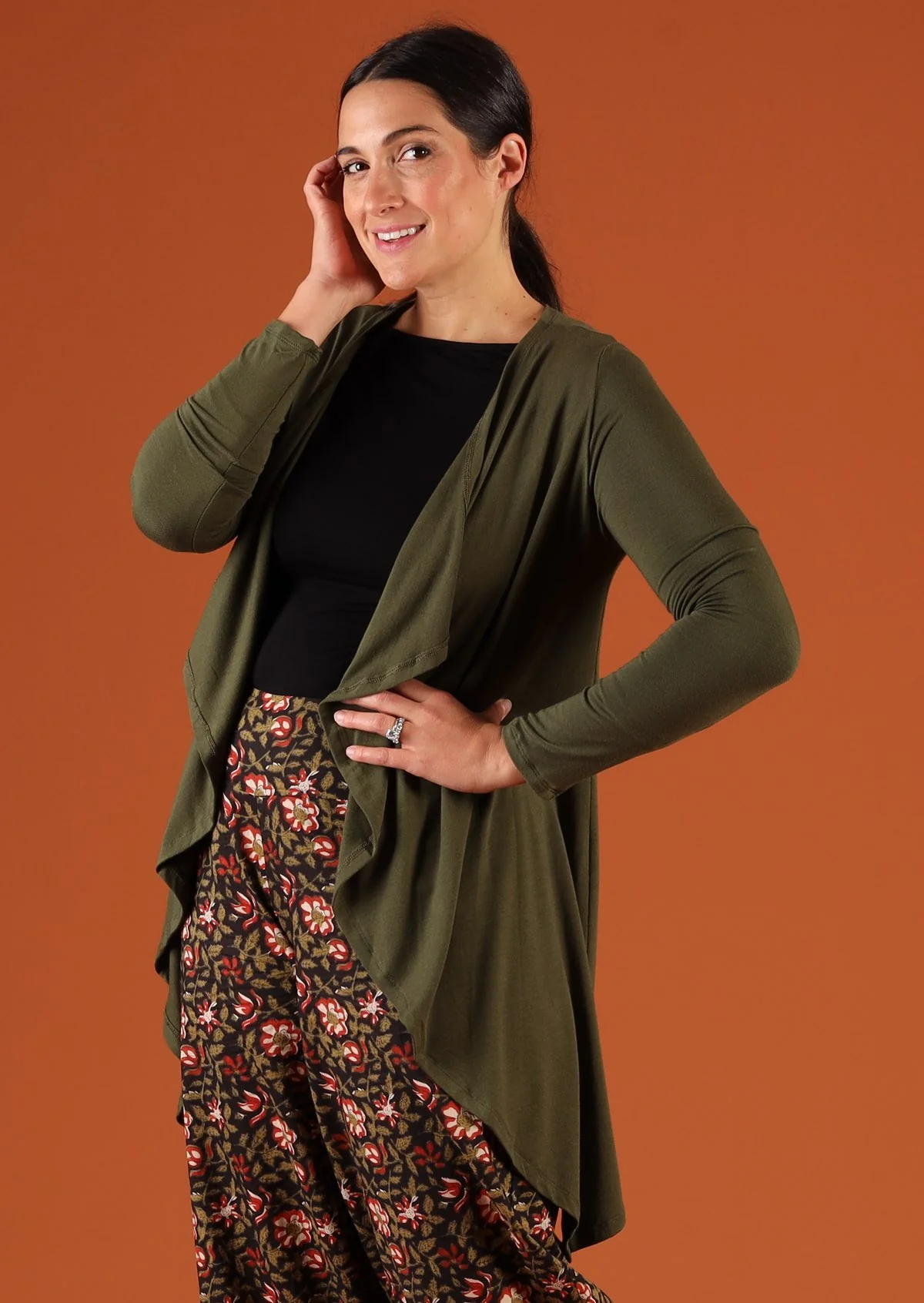 Waterfall Cardi Olive - Fuchesia