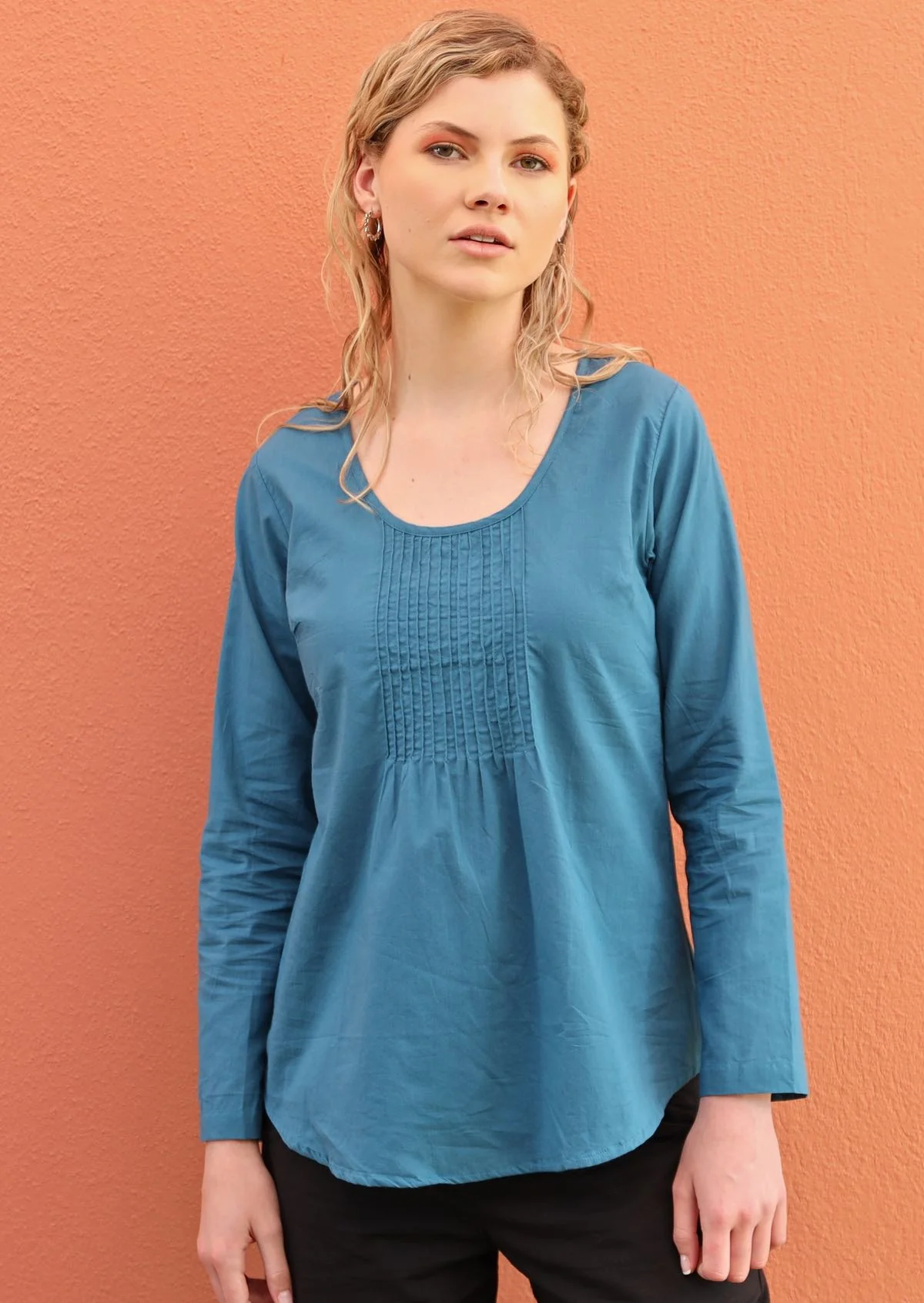 Tulsi Long Sleeve Top Corsair Blue - Fuchesia
