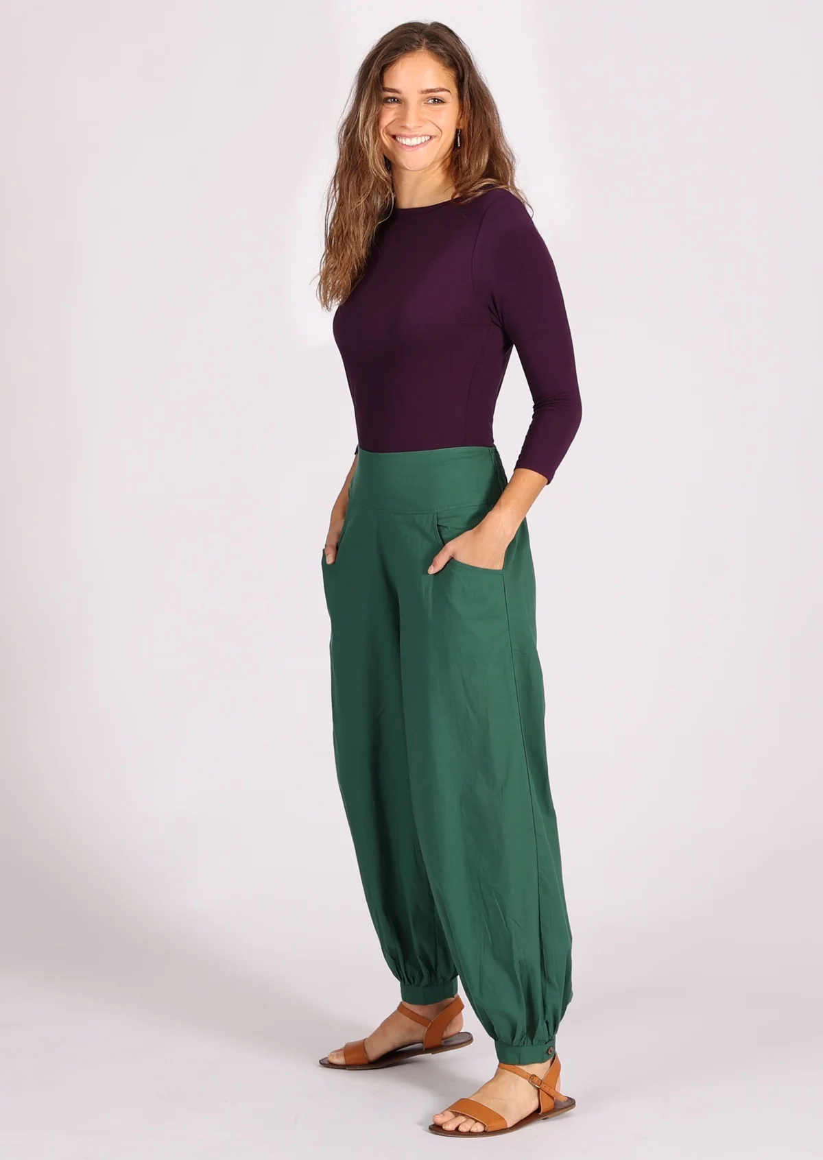 Acapulco Pants Hunter Green - Fuchesia