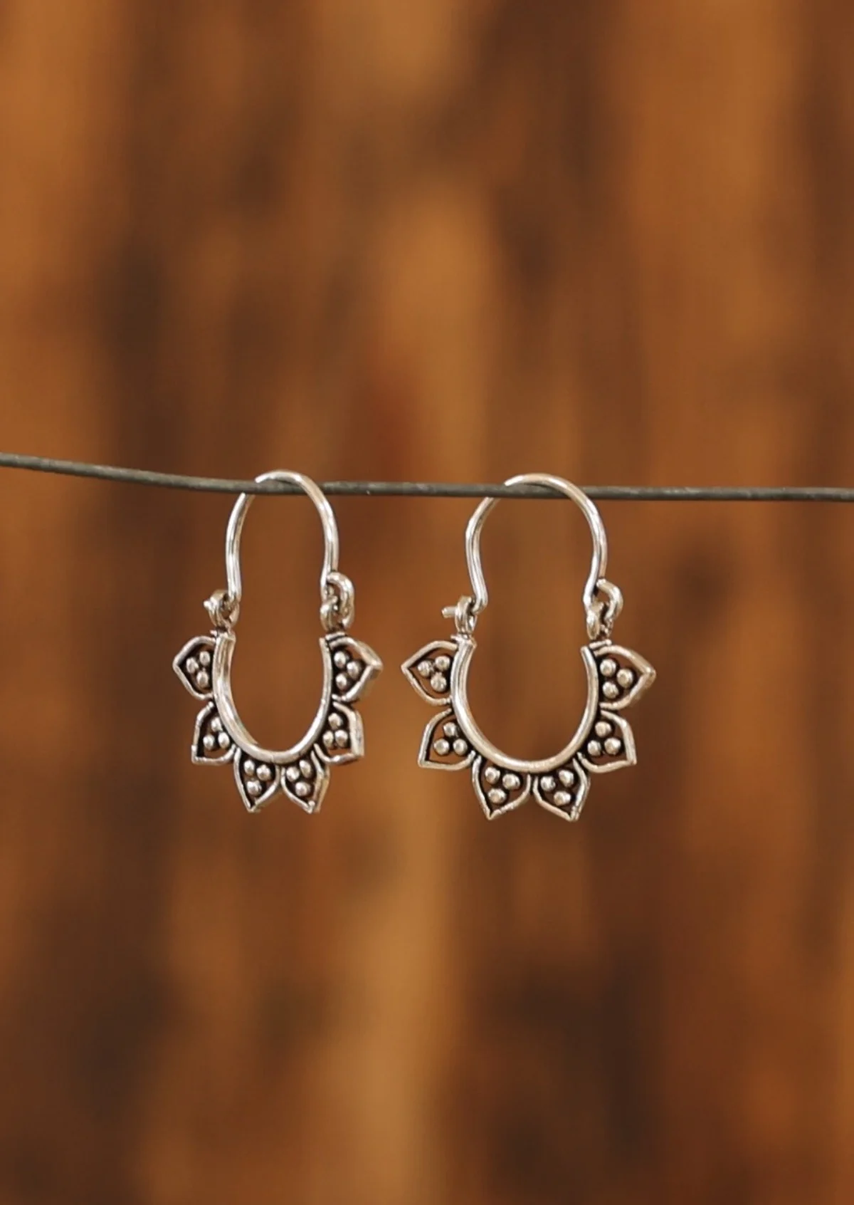 Tribal Essence Silver Hoop Earrings - Fuchesia