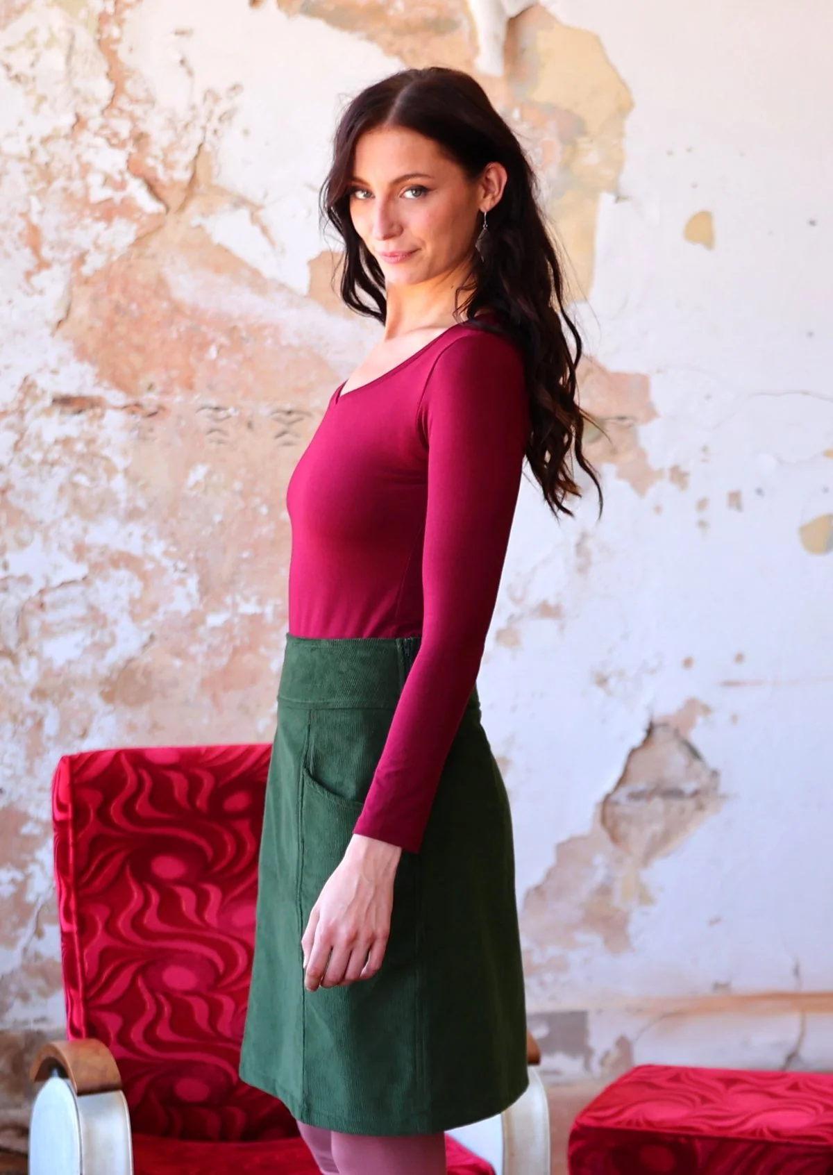 Aalia Corduroy Skirt Douglas Fir - Fuchesia