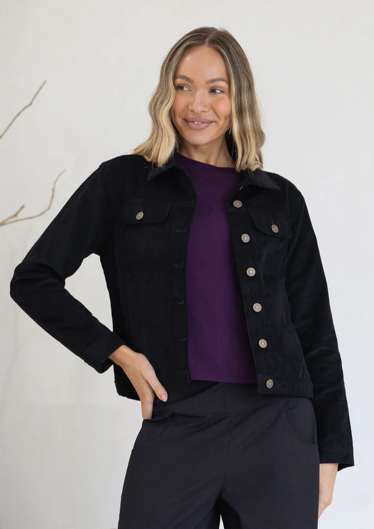 Corduroy Jacket Black - Fuchesia