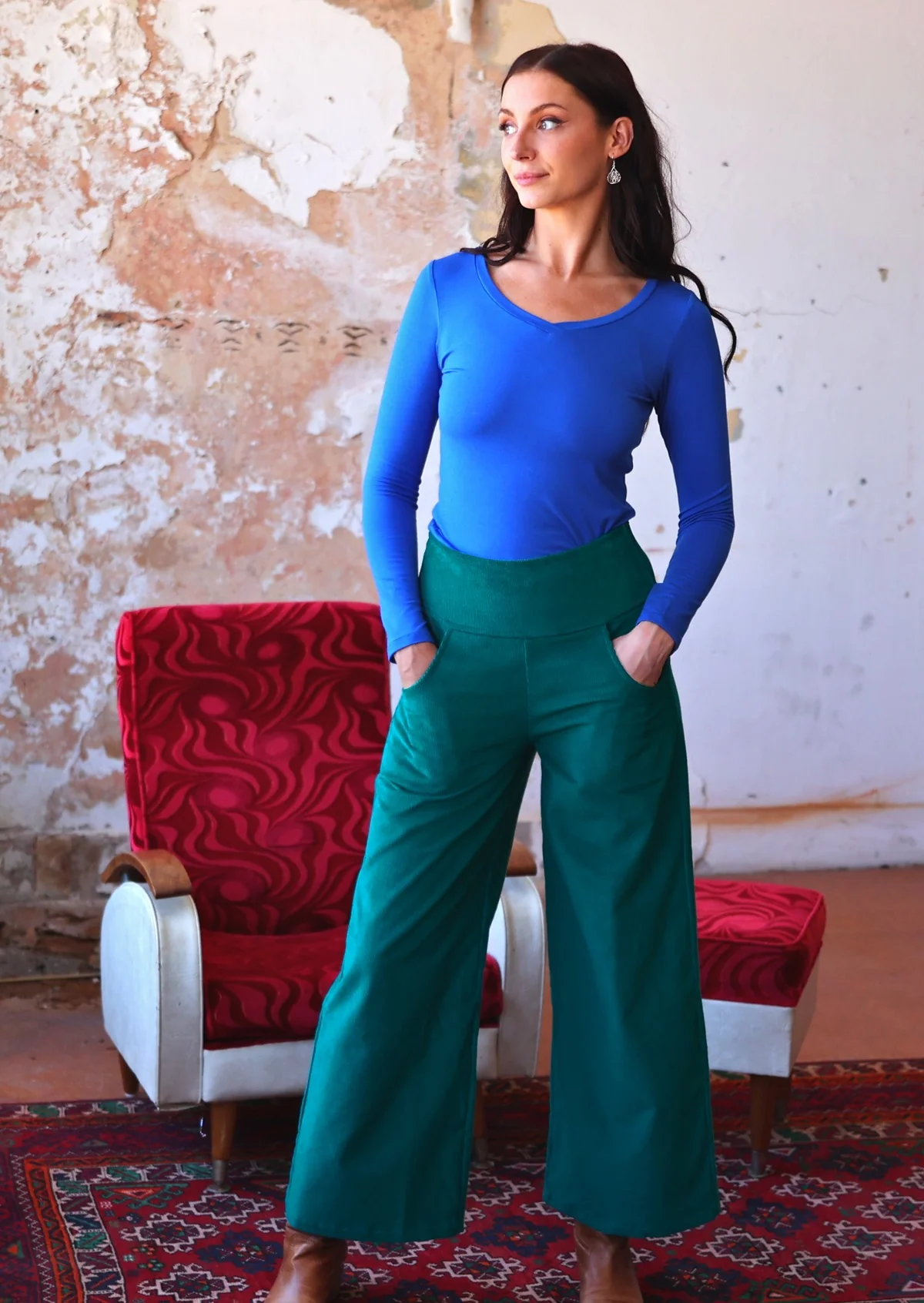 Esta Corduroy Pants Everglade - Fuchesia