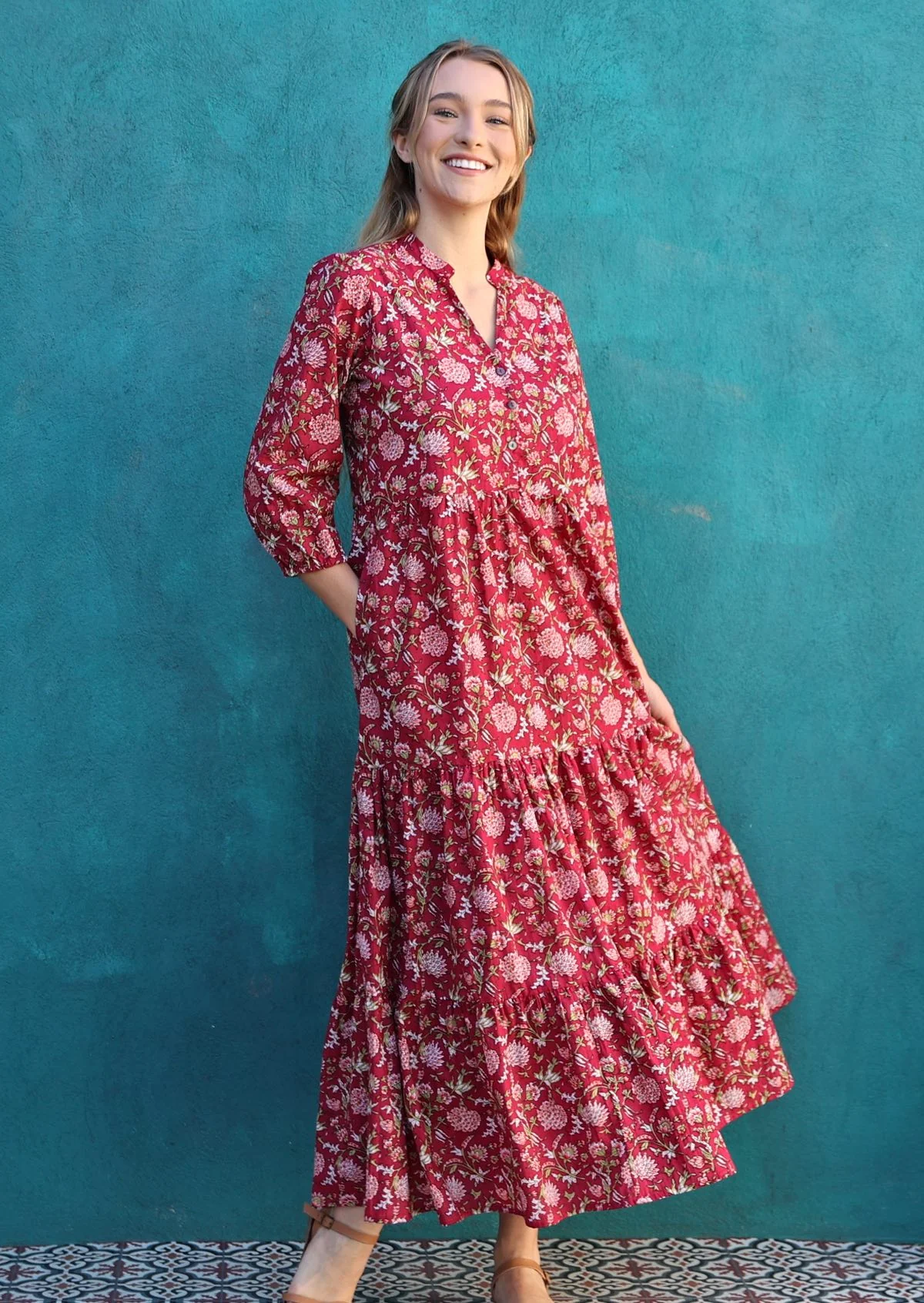 Cranberry Tiered Maxi Dress - Fuchesia