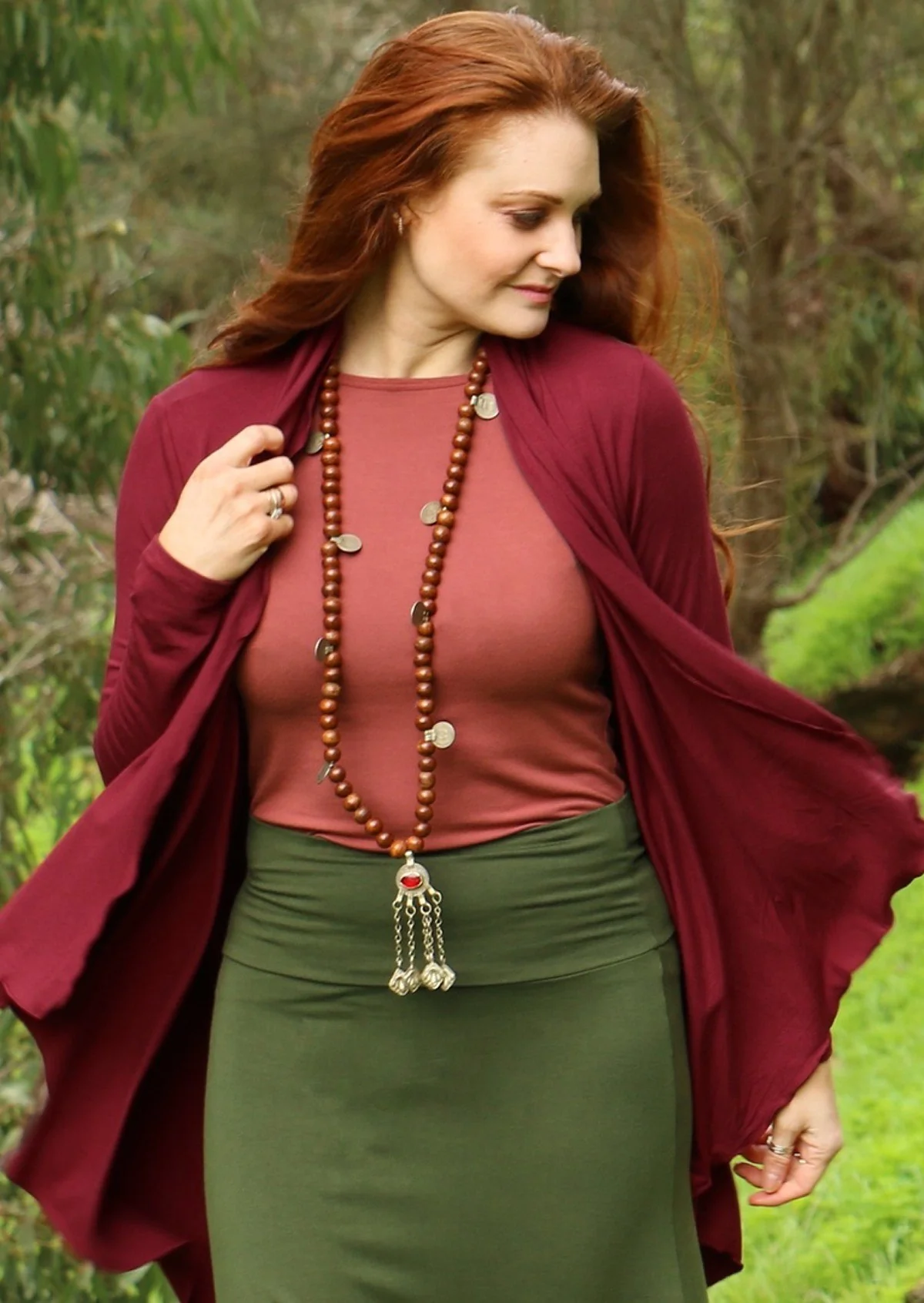 Irregular Hem Stretch Cardi Maroon - Fuchesia
