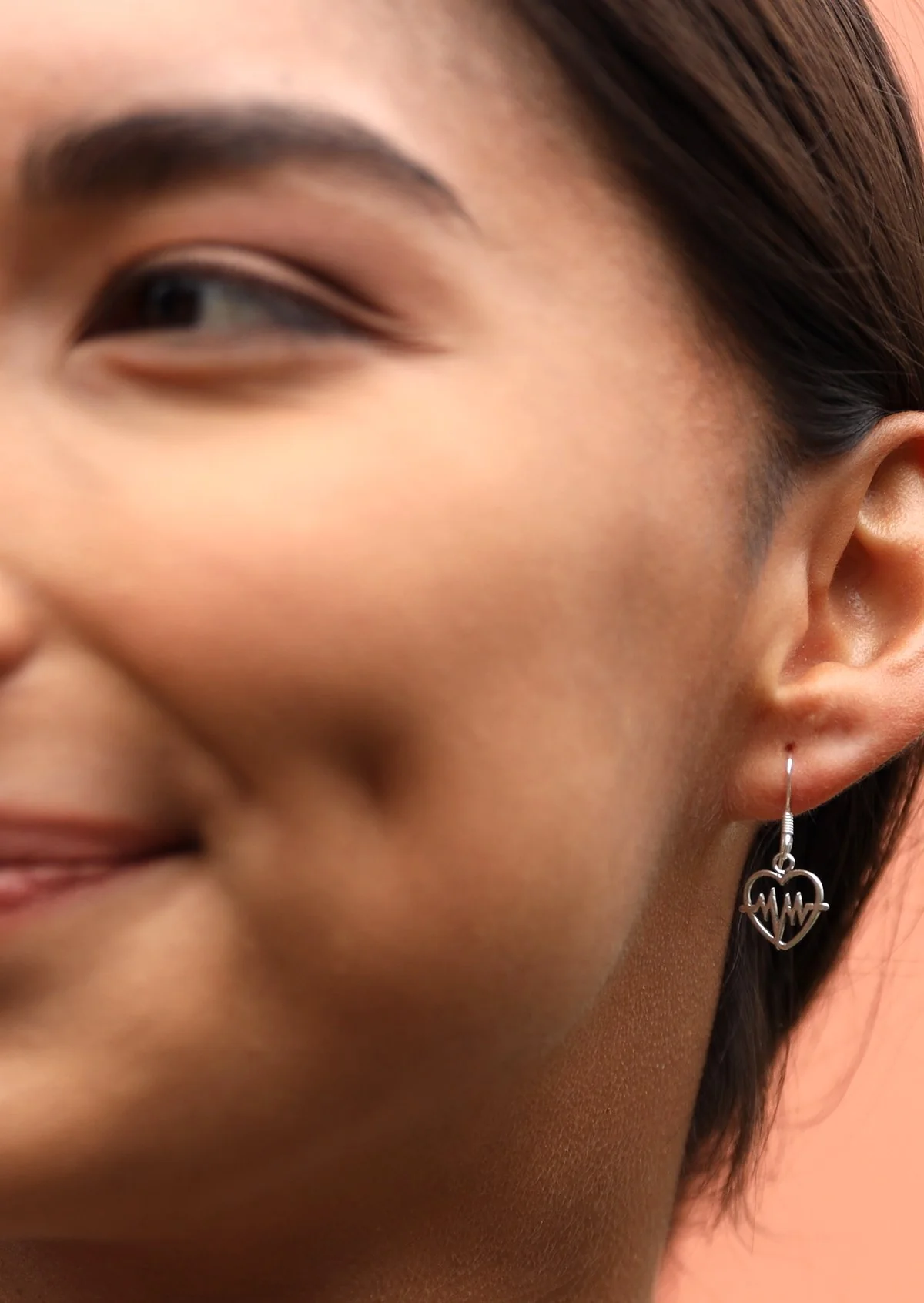 Heartbeat Silver Hook Earrings - Fuchesia