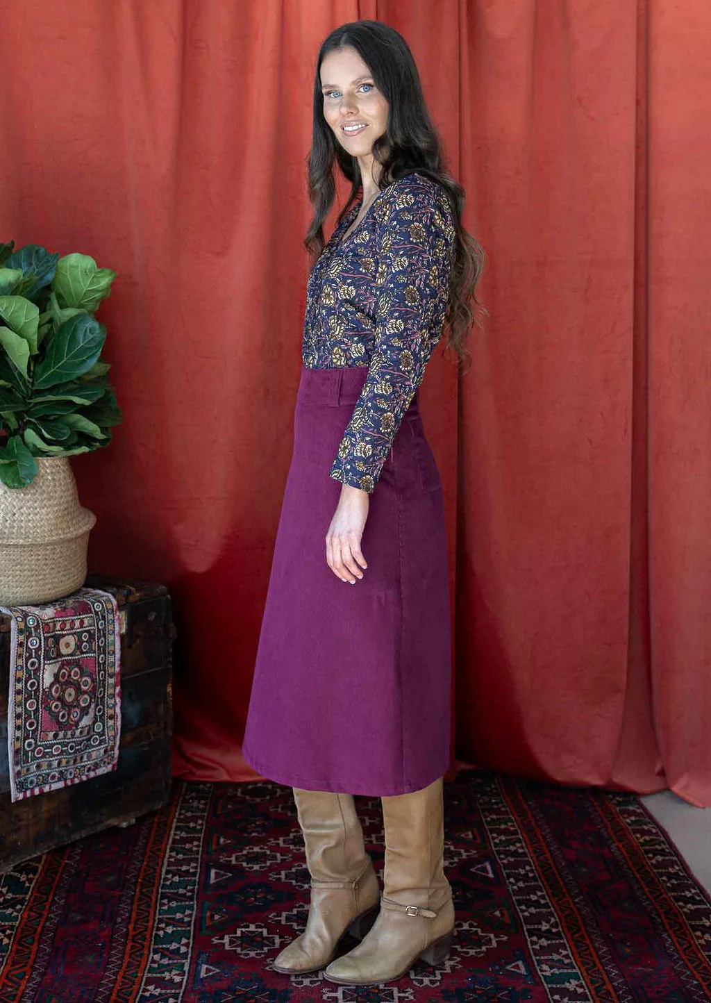 Belt Loop Corduroy Skirt Plum Caspia - Fuchesia