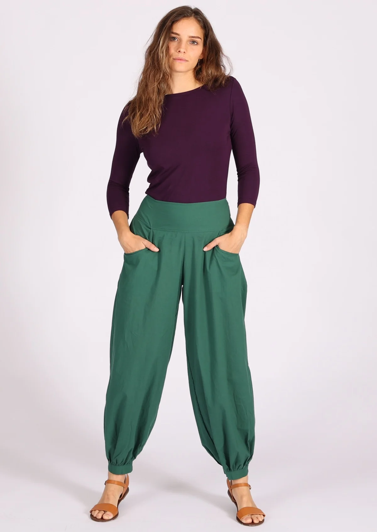 Acapulco Pants Hunter Green - Fuchesia