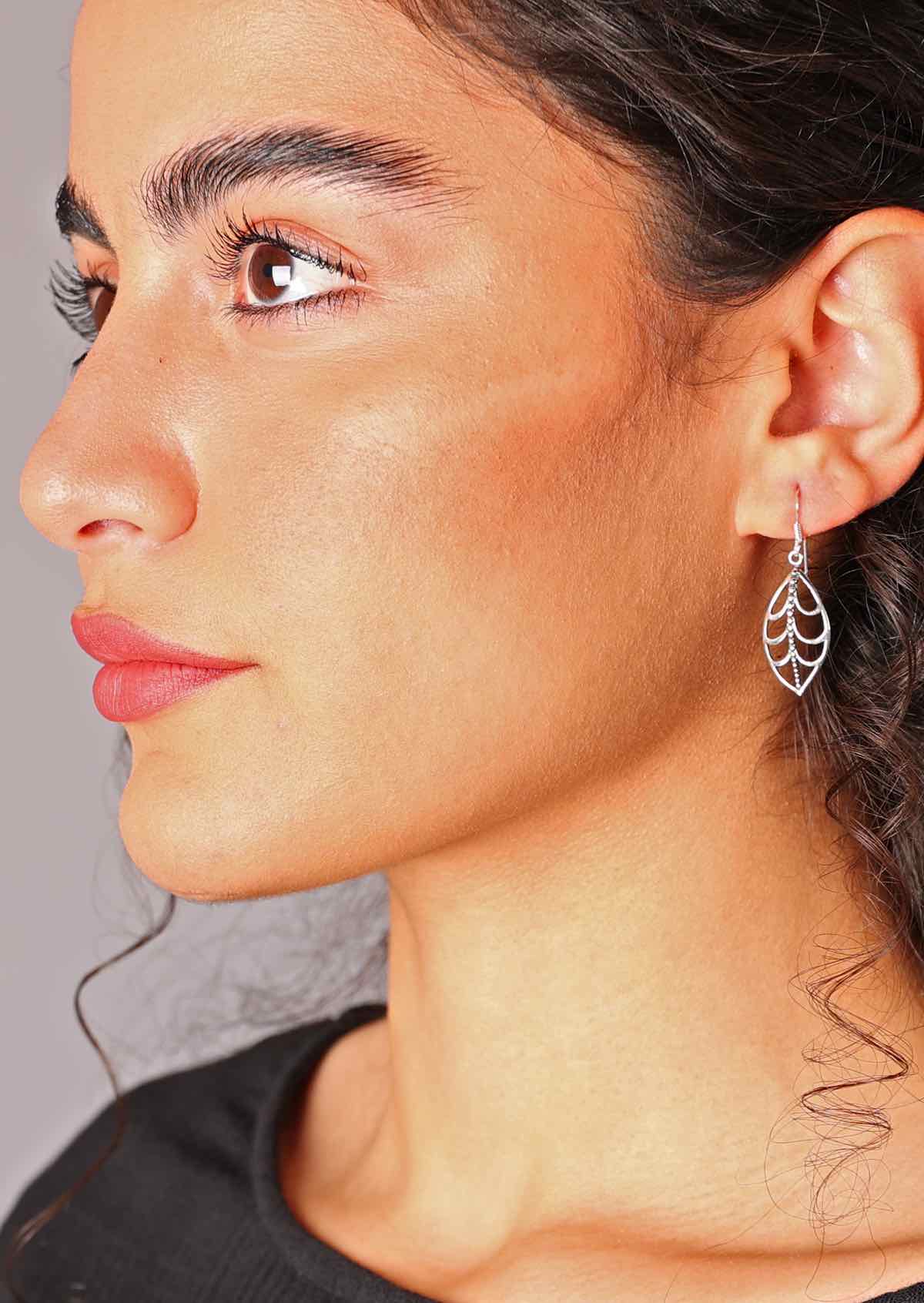 Leaf Lace Silver Earrings - Fuchesia