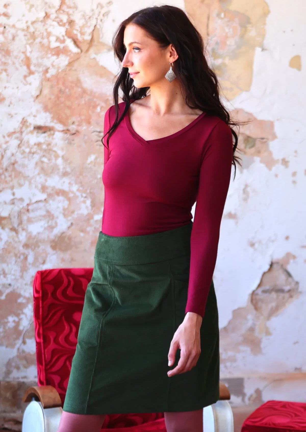 Aalia Corduroy Skirt Douglas Fir - Fuchesia