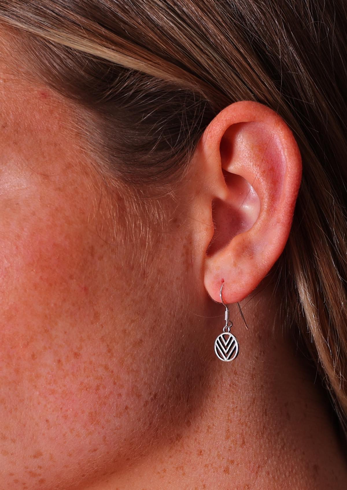 Silver Chevron Earrings - Fuchesia