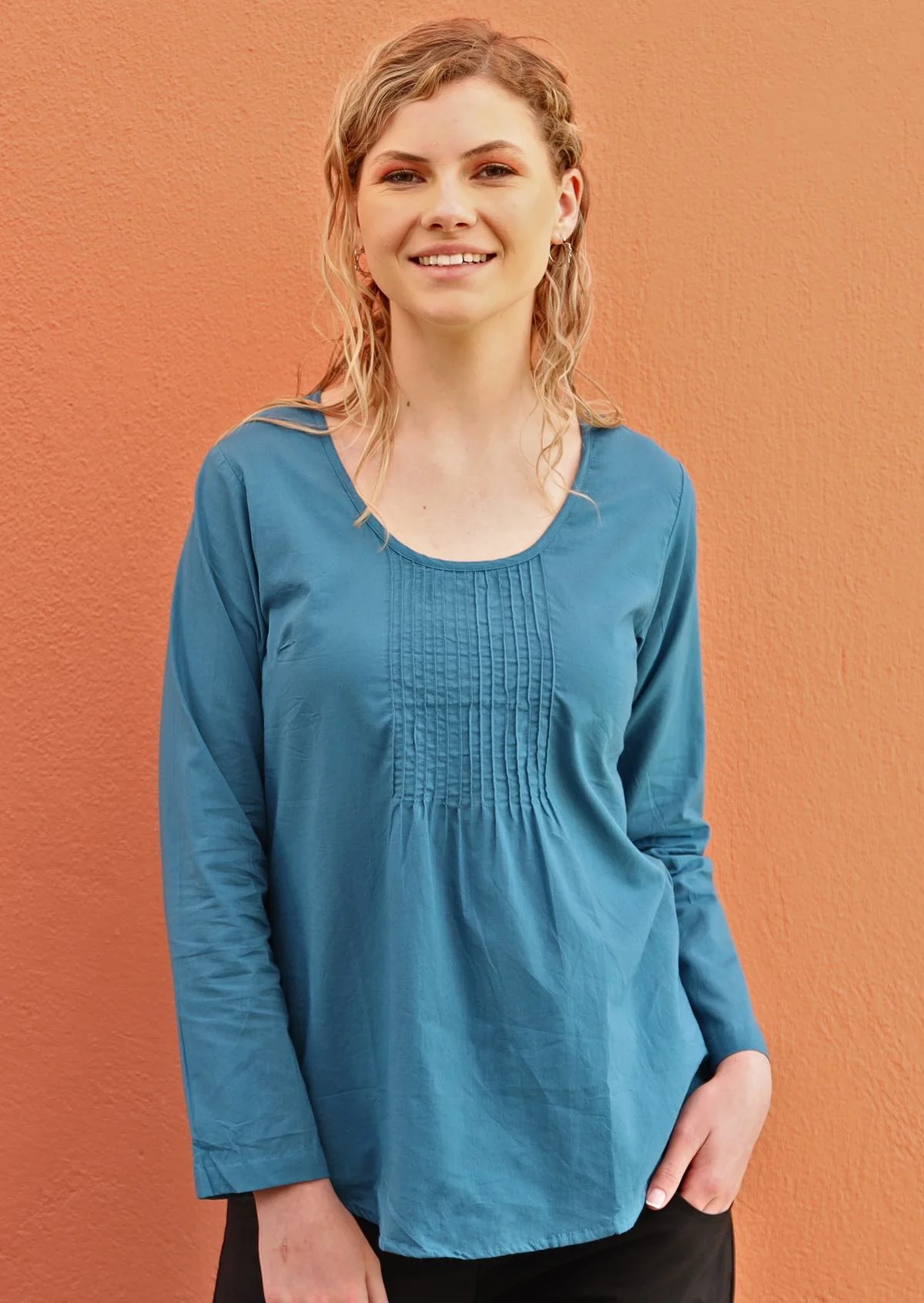 Tulsi Long Sleeve Top Corsair Blue - Fuchesia