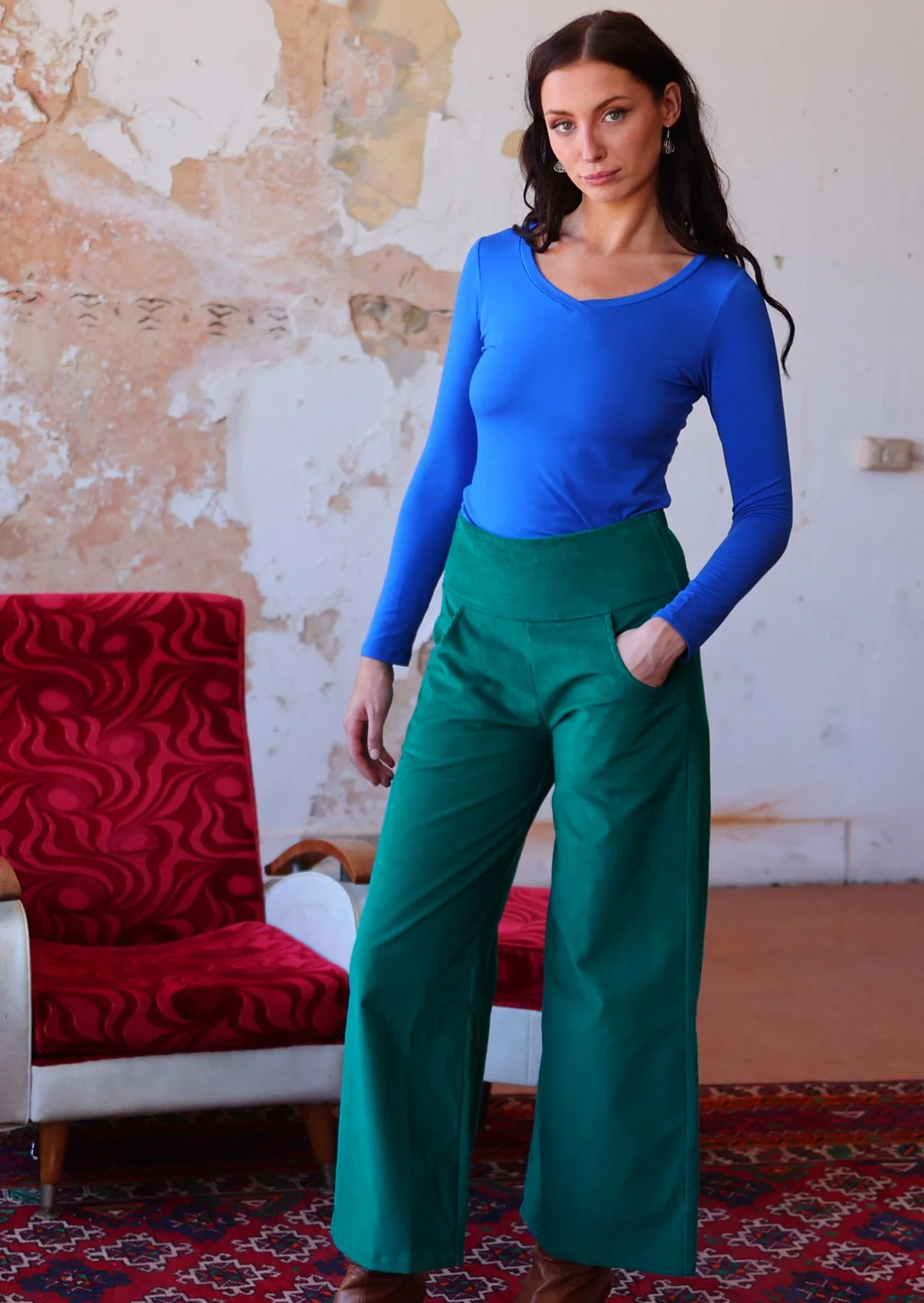 Esta Corduroy Pants Everglade - Fuchesia
