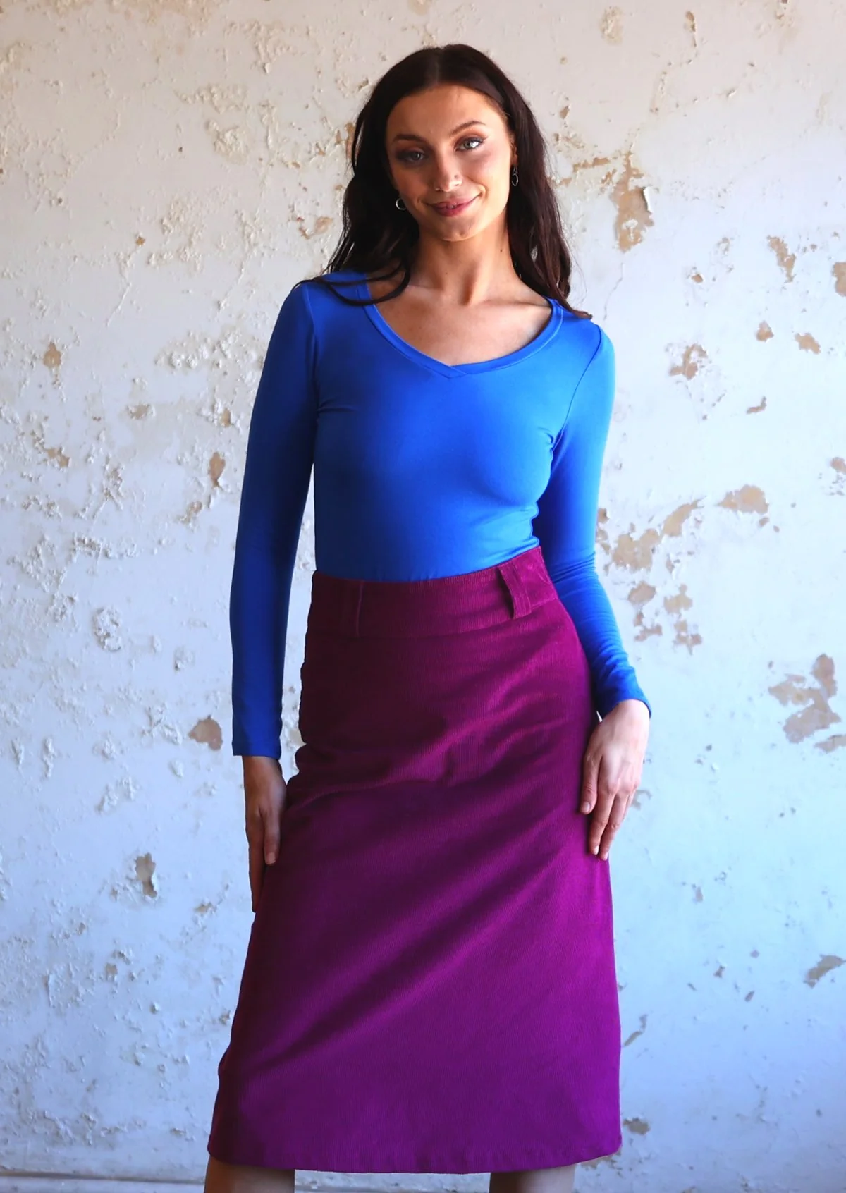 Belt Loop Corduroy Skirt Plum Caspia - Fuchesia