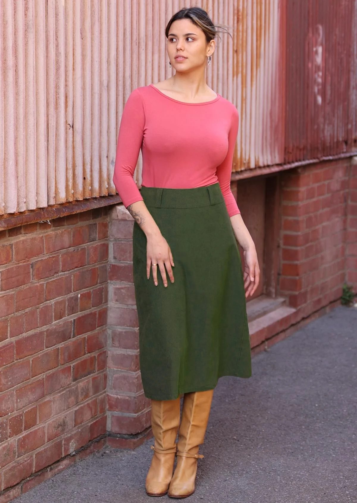 Belt Loop Corduroy Skirt Douglas Fir - Fuchesia