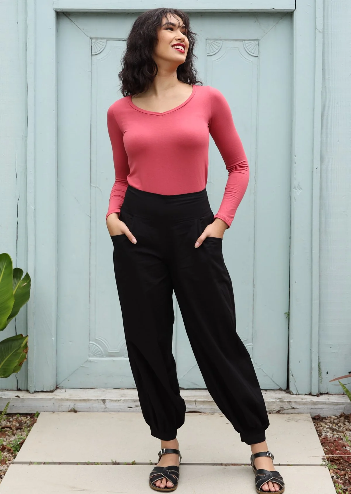 Acapulco Pants Black - Fuchesia