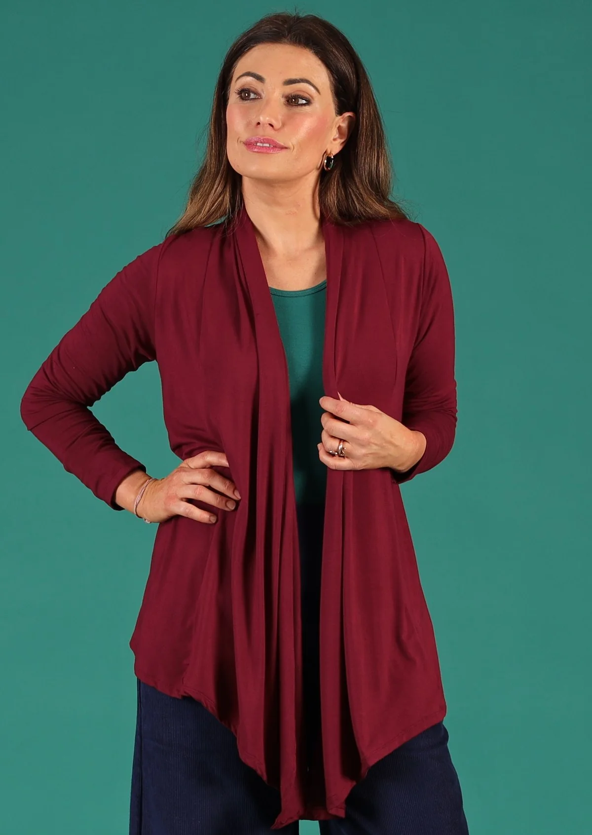 Long Sleeve Stretch Cardi Maroon - Fuchesia