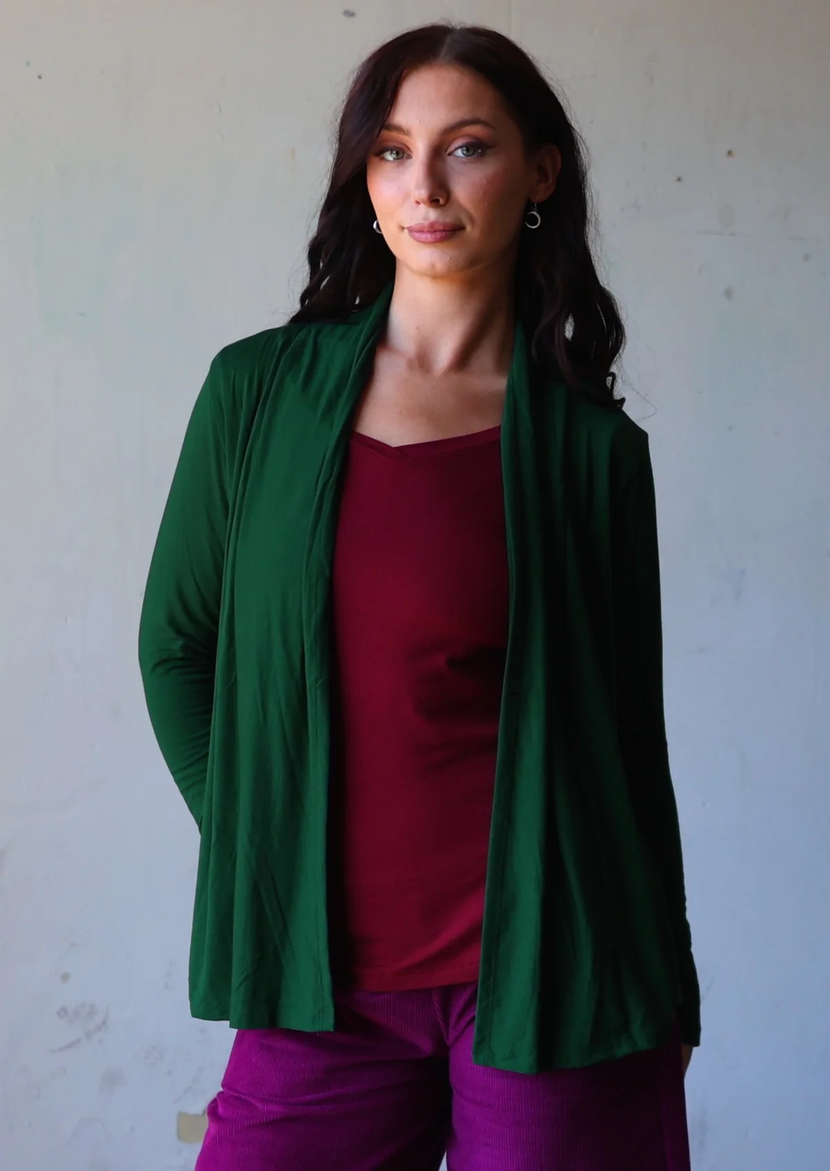 Timeless Cardi Forest Green - Fuchesia