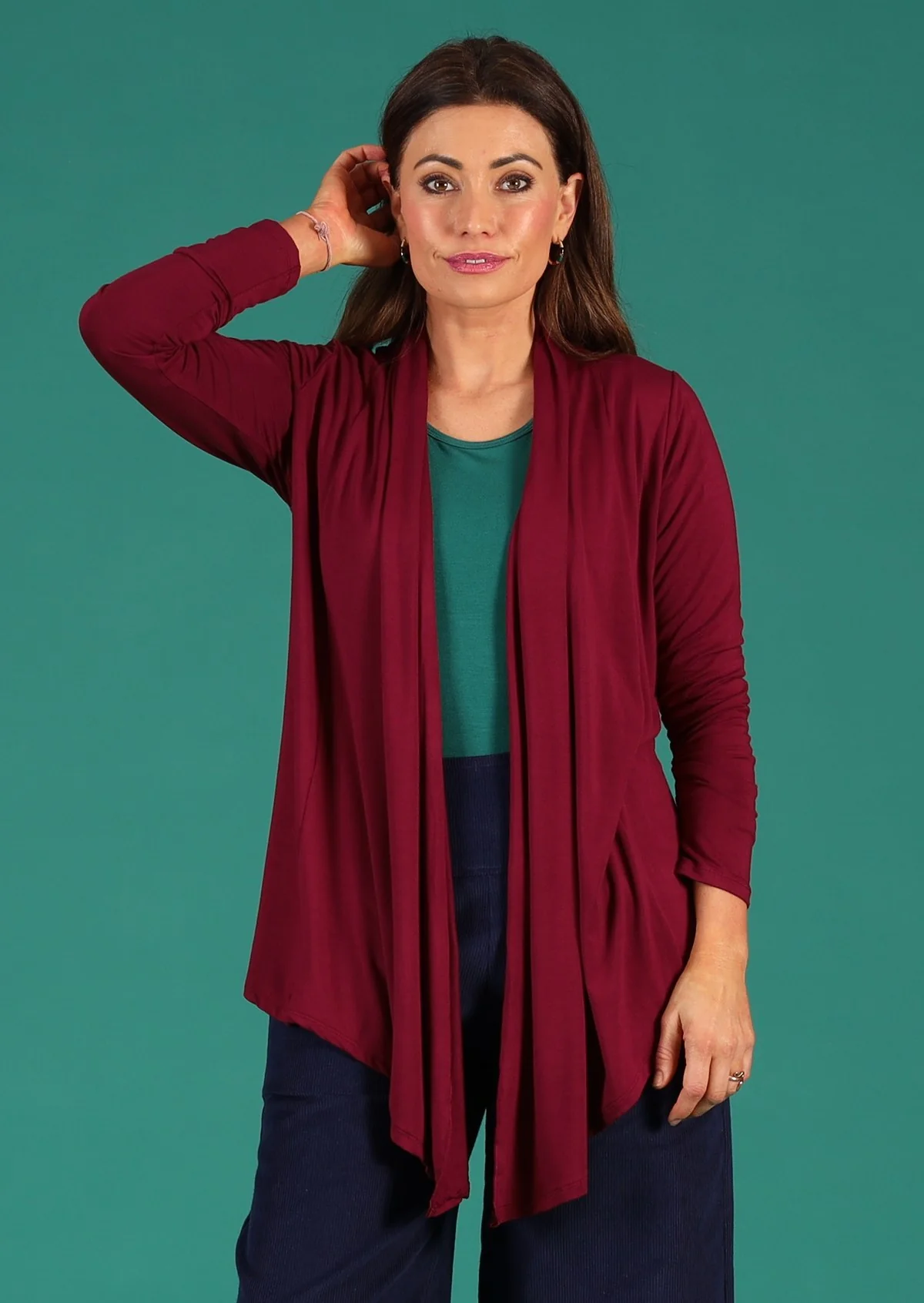 Long Sleeve Stretch Cardi Maroon - Fuchesia