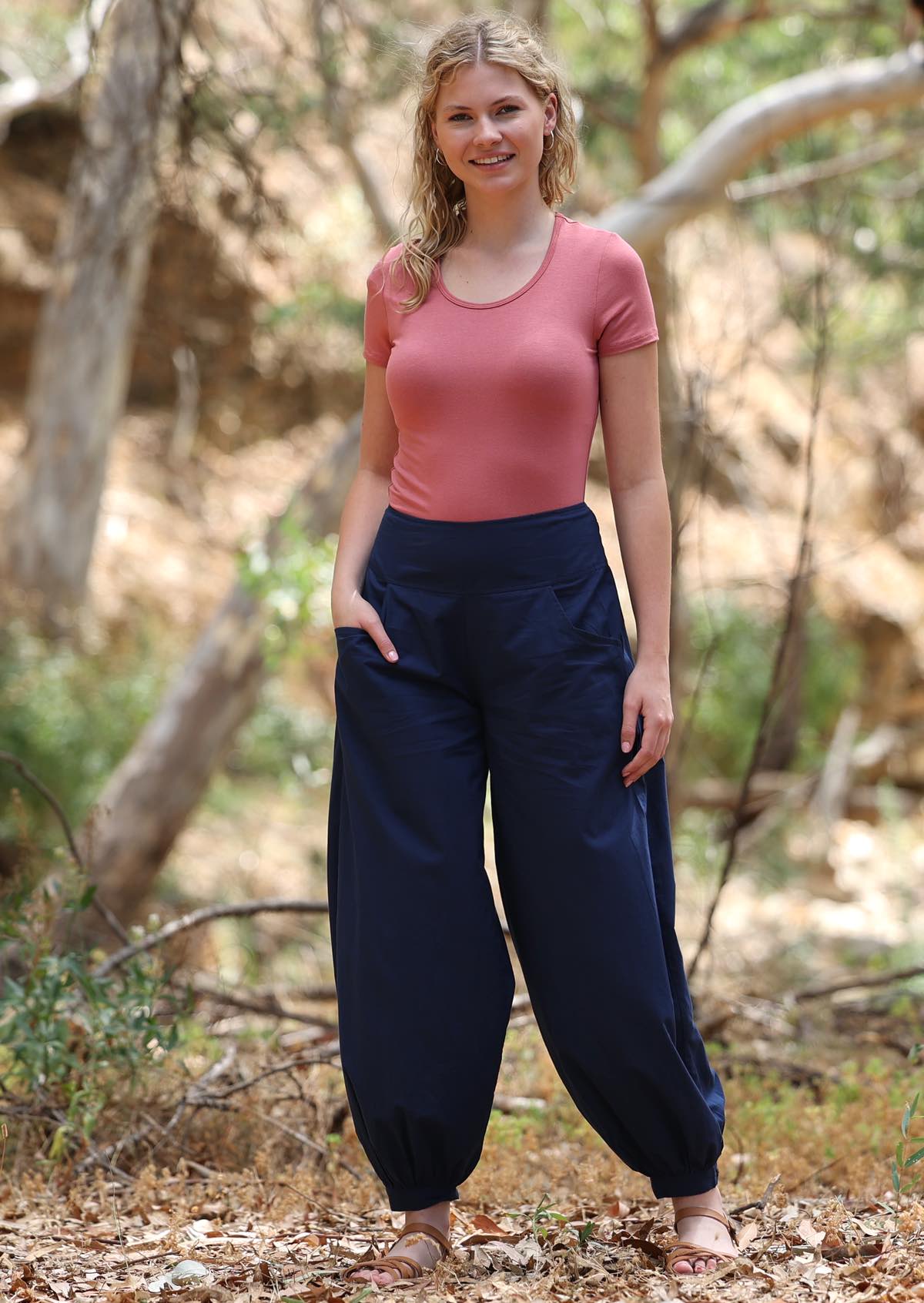 Acapulco Pants Navy - Fuchesia