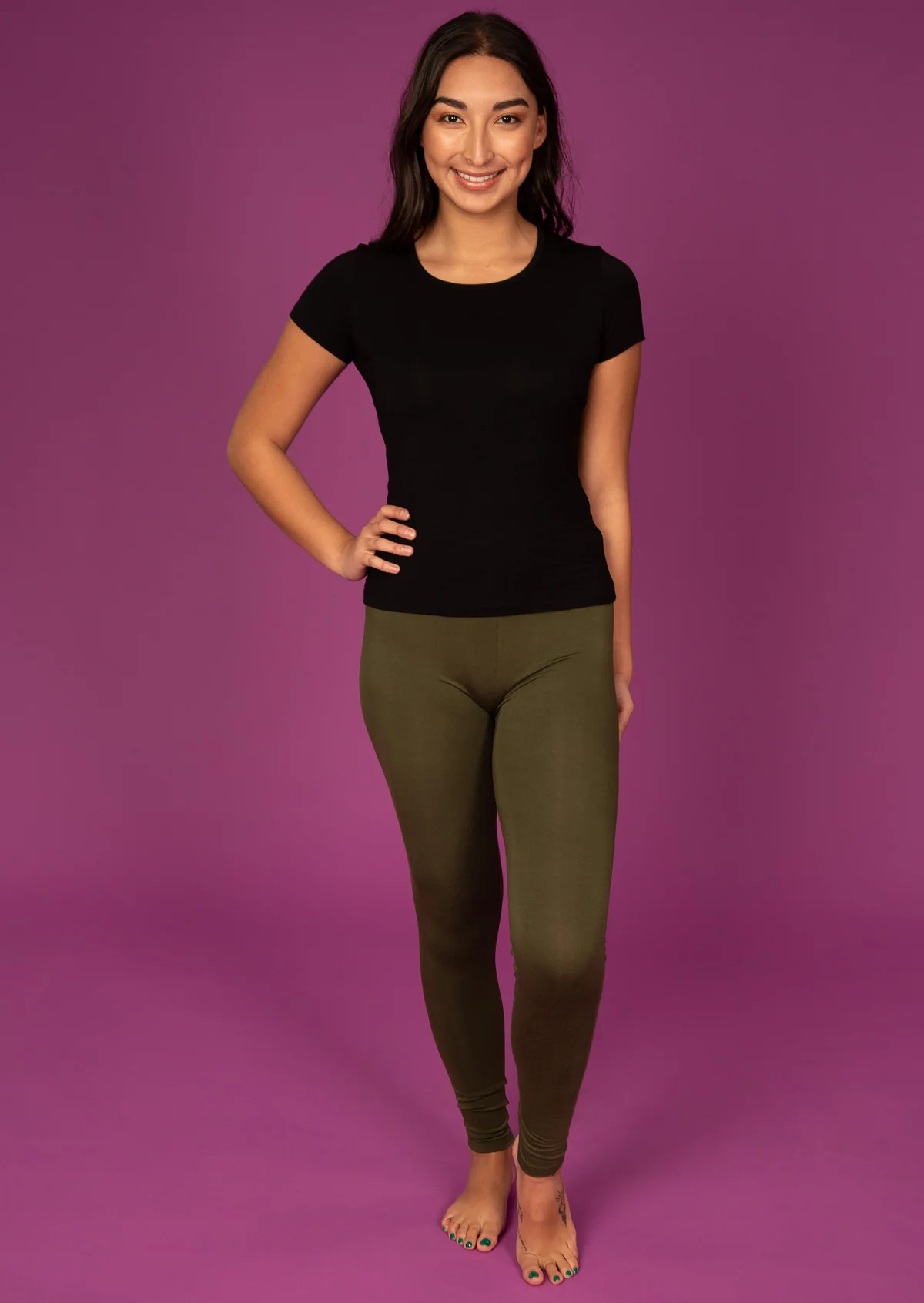 Leggings Olive Green - Fuchesia