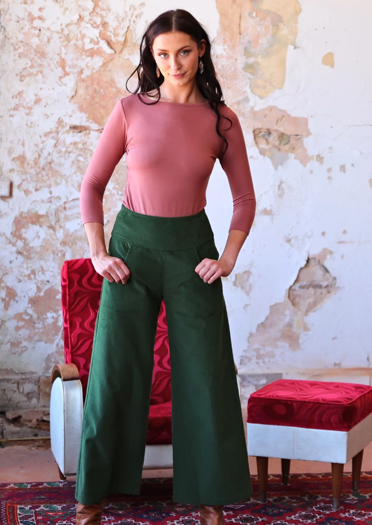 Esta Corduroy Pants Douglas Fir - Fuchesia