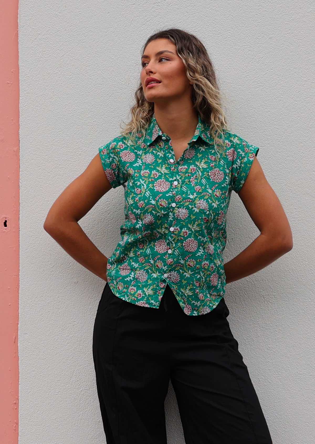 Button Up Shirt Juniper - Fuchesia