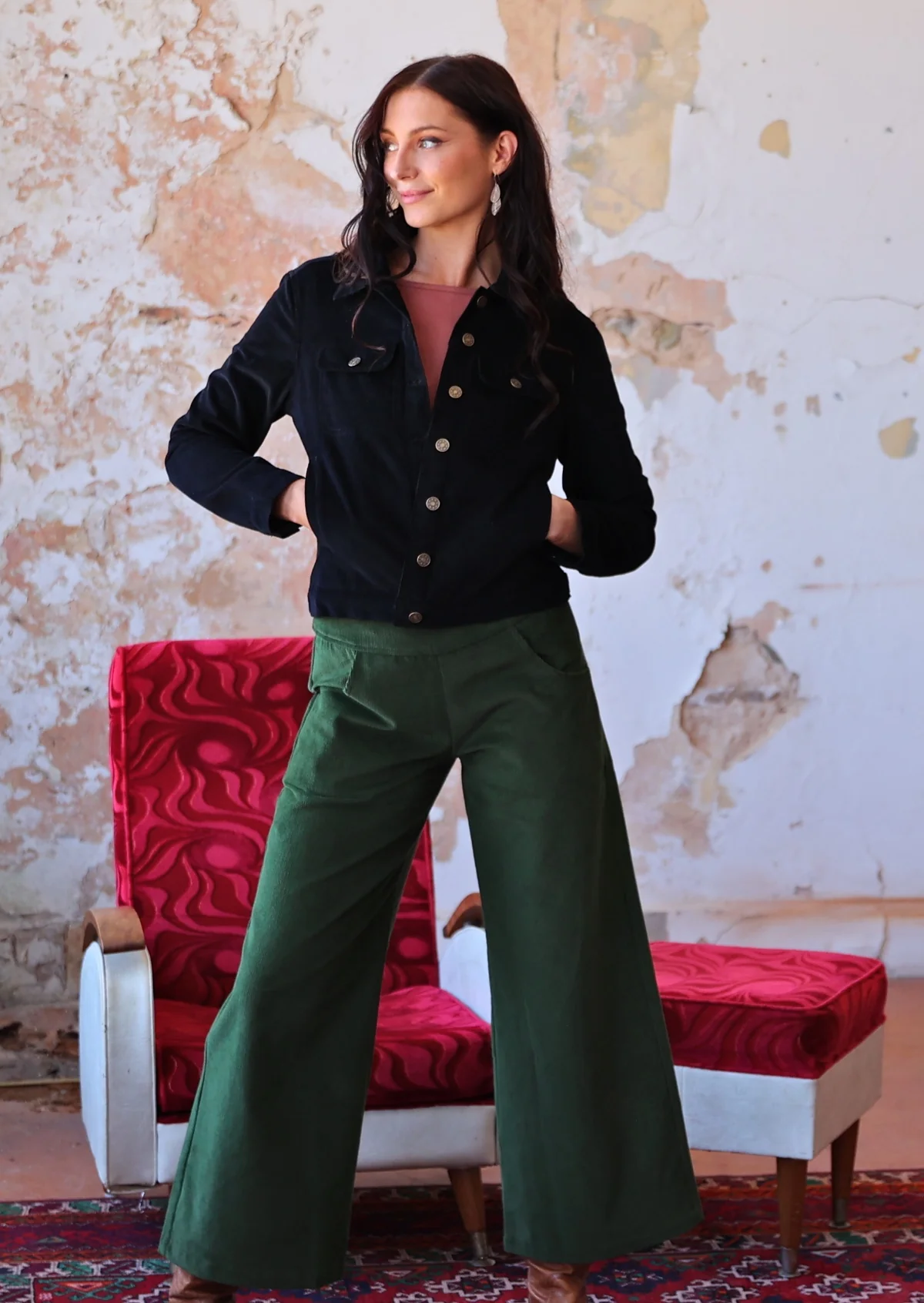 Esta Corduroy Pants Douglas Fir - Fuchesia